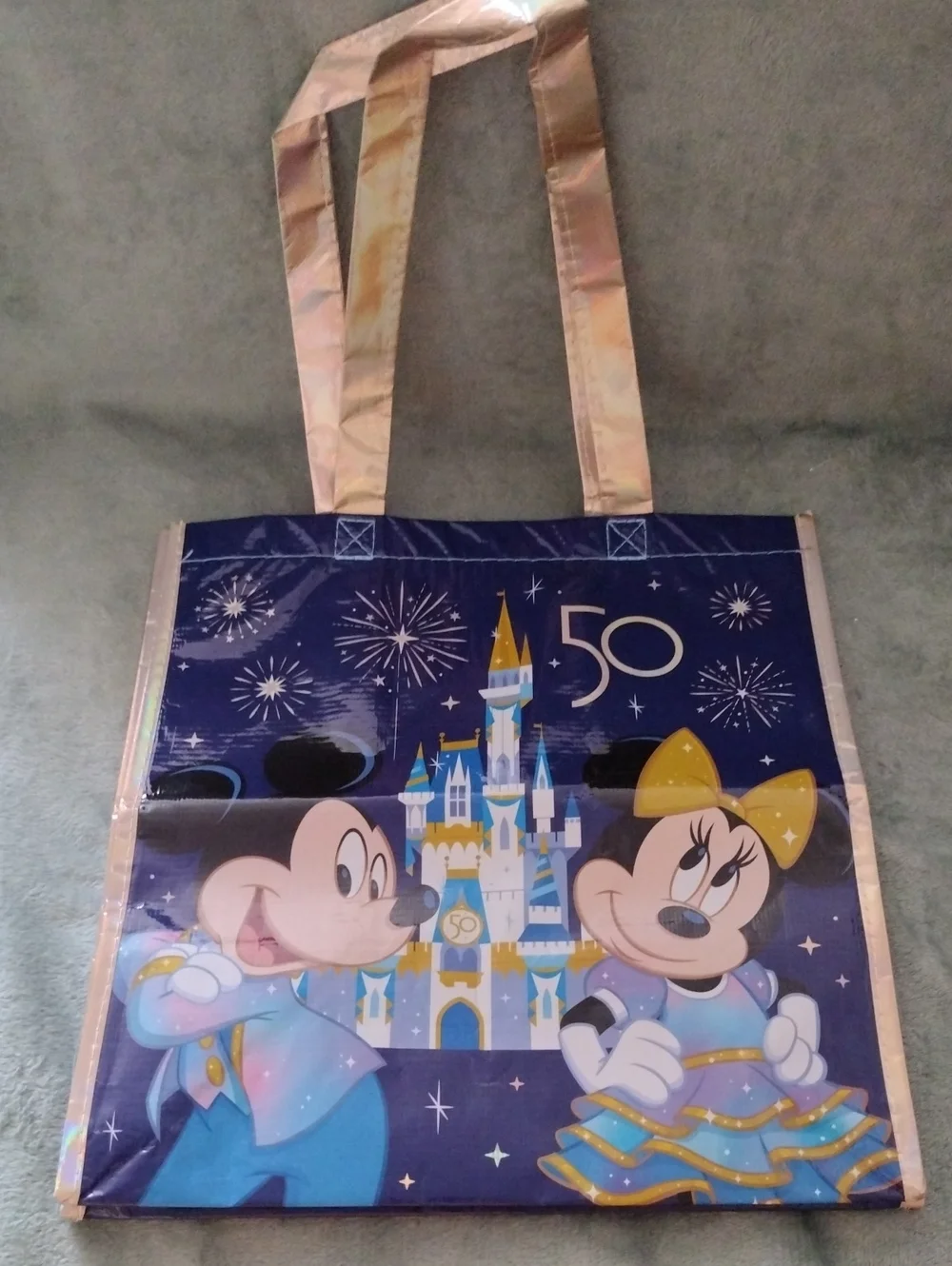 Disney 50th Celebration Reusable Tote Bag in Navy and Gold